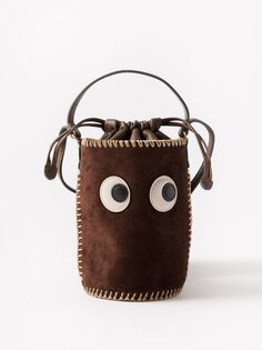 Миниатюрная замшевая сумка-ведро eyes с кожаной отделкой Anya Hindmarch, коричневый