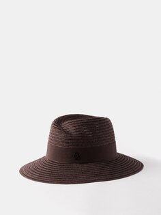Соломенная шляпа-федора virginie с отделкой в крупный рубчик Maison Michel, коричневый