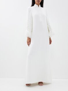 Атласное платье макси с перьями Andrew Gn, белый