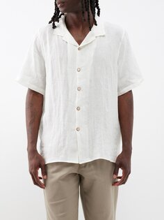 Льняная рубашка с короткими рукавами и кубинским воротником Marané, белый