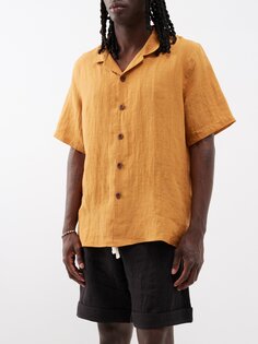 Льняная рубашка с кубинским воротником и короткими рукавами Marané, оранжевый