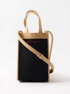 Миниатюрная двухцветная сумка через плечо из холщовой ткани Marni, черный