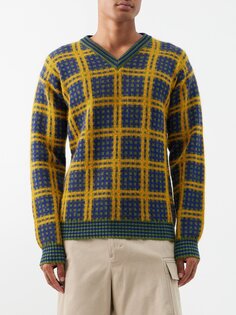 Клетчатый свитер из смесовой шерсти Marni, зеленый