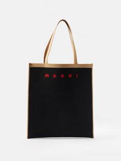 Сумка-тоут с жаккардовым логотипом Marni, черный