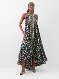 Платье из шелковой органзы с цветочной вышивкой и пайетками Ashish, черный