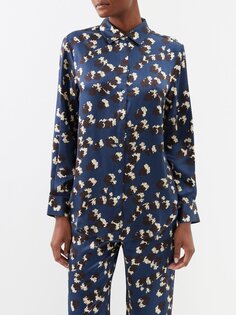 Пижамная рубашка london из шелкового атласа с цветочным принтом Asceno, синий