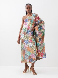 Платье миди из жоржета с цветочными пайетками на одно плечо Ashish, мультиколор