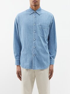 Рубашка из селвидж-джинса с заостренным воротником Auralee, синий