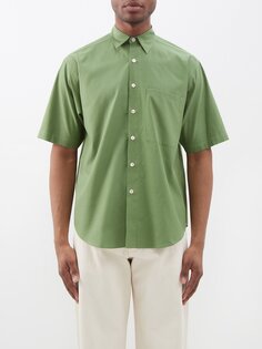 Рубашка оверсайз из стираного хлопка из твила Auralee, зеленый