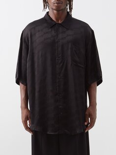 Рубашка из шелкового атласа с монограммой bb Balenciaga, черный