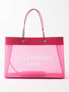 Сетчатая большая сумка-тоут с логотипом Balenciaga, розовый