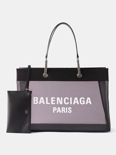 Сетчатая большая сумка-тоут с логотипом Balenciaga, черный