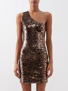 Мини-платье на одно плечо, расшитое змеиными пайетками Balenciaga, золото