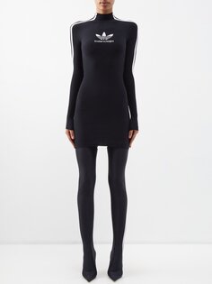 Платье мини в рубчик с тремя полосками из коллекции adidas Balenciaga, черный
