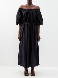 Платье макси из поплина с открытыми плечами Matteau, черный