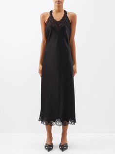 Атласное платье миди с кружевной отделкой Balenciaga, черный
