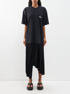 Платье миди из плиссированного крепа-футболки Balenciaga, черный