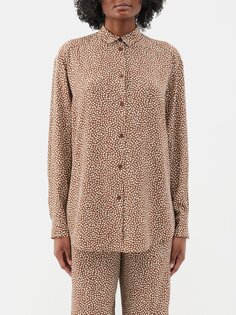 Рубашка из органического шелка с мозаичным принтом Matteau, коричневый