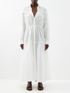 Платье макси из органического хлопка в полоску из вуали Matteau, белый