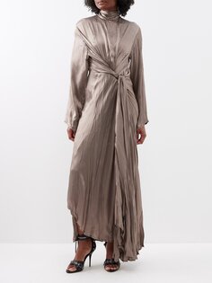 Шелковое платье bb-жаккарда со сборками Balenciaga, коричневый