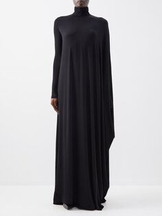 Асимметричное драпированное платье из эластичного джерси Balenciaga, черный
