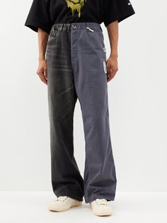 Двухцветные широкие джинсы с эластичной резинкой на талии. Mihara Yasuhiro, синий