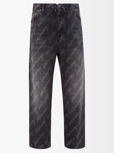 Укороченные джинсы с принтом scribble и потертостями Balenciaga, черный