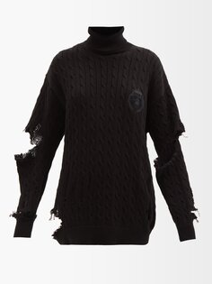 Хлопковый свитер фактурной вязки с логотипом crest Balenciaga, черный