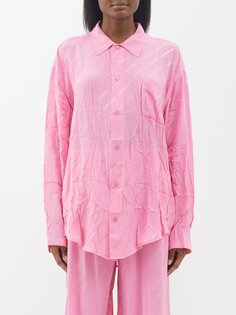 Рубашка из жатого шелкового жаккарда с логотипом Balenciaga, розовый