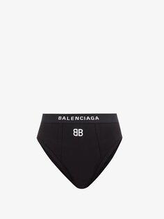 Трусики из смесового хлопка с вышитым логотипом и высокой посадкой Balenciaga, черный