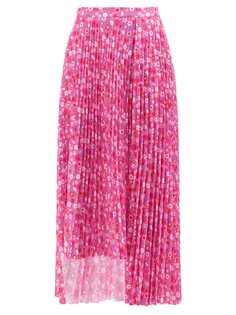 Плиссированная юбка миди из крепа с цветочным принтом Balenciaga, розовый