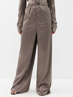 Атласные брюки с монограммой bb Balenciaga, серый