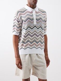 Рубашка-поло из смесового хлопка зигзагообразной вязки Missoni, белый