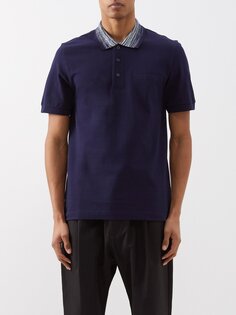 Рубашка-поло из хлопкового пике с вышитым логотипом Missoni, синий