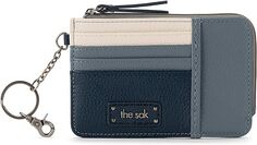 Кожаный кошелек Sak Iris с приподнятой визитницей и брелком для ключей, пыльно-синий