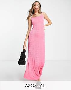 Розовое облегающее платье макси на бретельках с глубоким вырезом на спине ASOS DESIGN Tall