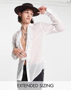 Белая прозрачная рубашка классического кроя с рюшами спереди ASOS DESIGN