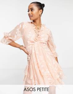 Розовое атласное мини-платье с рюшами и многослойной юбкой-годе ASOS DESIGN Petite