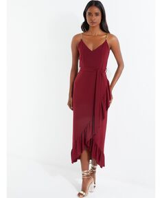 Женское облегающее платье с запахом и бретельками-цепочками QUIZ, красный