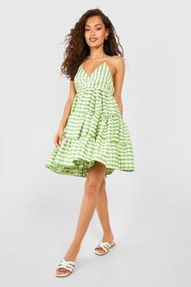Фланелевое платье с халтером Boohoo, зеленый