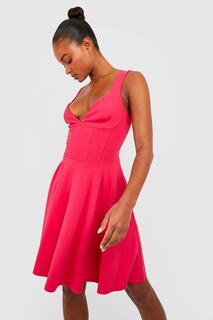 Высокое мини-платье с корсетом Boohoo, розовый