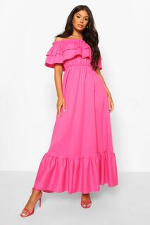 Платье макси с оборками Boohoo, розовый