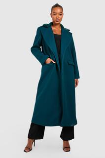 Пальто оверсайз из шерсти с отделкой искусственного меха Boohoo, зеленый