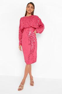 Платье миди с пайетками Boohoo, розовый