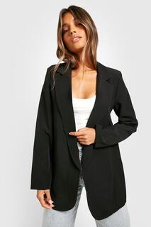 Базовый пиджак среднего кроя из ткани с длинными рукавами Boohoo, черный