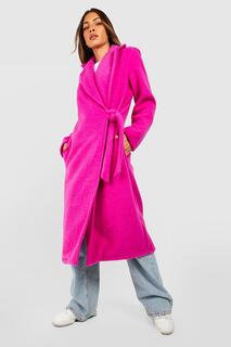 Пальто оверсайз из шерсти с текстурной завязкой боковой системы Boohoo, розовый
