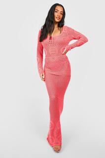 Маленькое неоновое платье макси из переработки крючком Boohoo, розовый