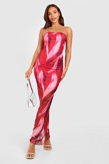 Высокое яркое платье макси с абстрактным принтом Boohoo, розовый