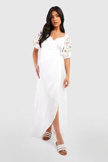 Платье макси с цветочной вышивкой для беременной Boohoo, белый