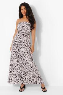 Леопардовое платье макси с рюшами Boohoo, нюд